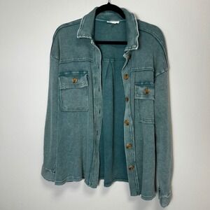 Easle oversized waffle knit sea blue button shacket medium